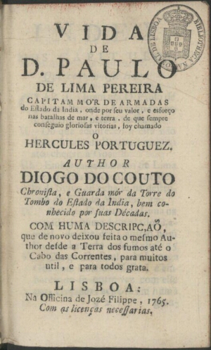 Vida de D. Paulo de Lima Pereira... o hercules portuguez