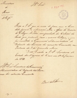 [Carta do Barão de Telheiras solicitando informação sobre o ofício do Director do Colégio Militar, a...
