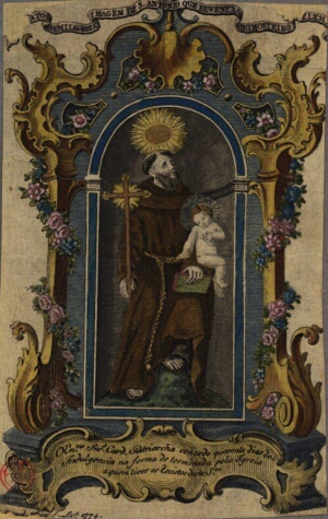 [Retr]ato da Milagroza Imagem de S. Antonio que se venera no Mosteiro de Belem