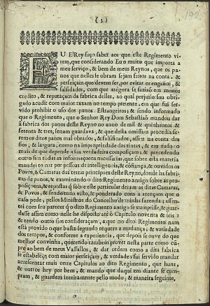Regimento da fabrica dos panos de Portugal, ordenado no anno de 1690