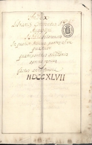 Index Librariae conventus S. P. N. Augustini Schalabitanenssis In quatuor divisus partes, et in quat...