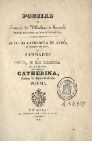 Poesias de Antonio de Villasboas e Sampaio...