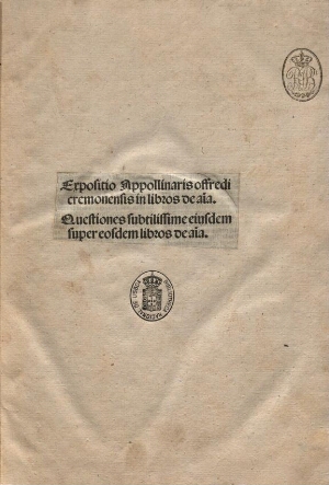Expositio et quaestiones in libros Aristotelis De Anima