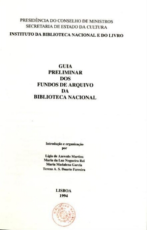Guia preliminar dos fundos de arquivo da Biblioteca Nacional