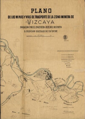 Plano de las minas y vias de transporte de la zona minera de Vizcaya