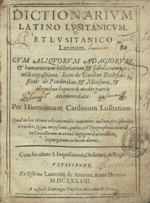 Dictionarium latino lusitanicum, et lusitanico latinum