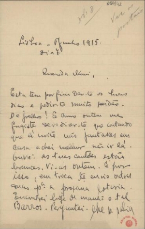 [Carta, 1915 jun. 7, Lisboa a Maria Cardoso de Sá Carneiro, Lisboa]