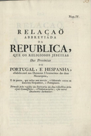 Relaçaõ abbreviada da Republica, que os religiosos jesuitas das Provincias de Portugal, e Hespanha e...