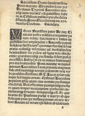 Oratio Luccensium Alexandro VI habita pro obedientia praestanda