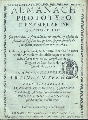 Almanach prototypo, e exemplar de pronosticos