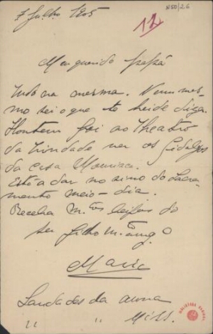 [Carta, 1905 jul. 7, Lisboa a Carlos de Sá Carneiro, Paris]