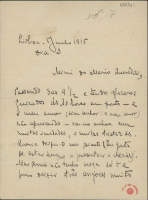 [Carta, 1915 jun. 3, Lisboa a Maria Cardoso de Sá Carneiro, Lisboa]