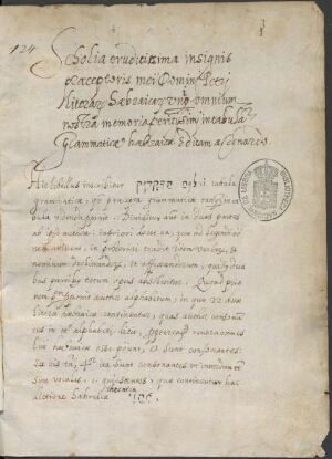 Scolia eruditissima insignis praeceptoris mei Domini Petri, literarum hebraicarum unique omnium nost...