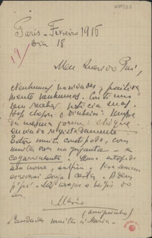 [Carta, 1916 fev. 18, Paris a Carlos de Sá Carneiro]