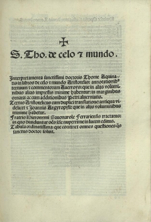 Interpretamenta sanctissimi doctoris Thome Aquinatis in libros de celo [et] mundo Aristotelis: annot...