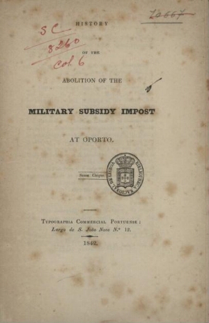 History of the abolition of the military subsidy impost at Oporto