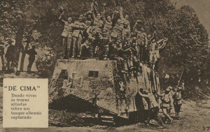 "De Cima", dando vivas ás tropas alliadas sobre um tanque allemão capturado