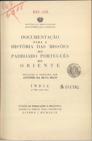 Documentação para a história das Missões do Padroado Português do Oriente