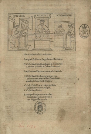 [Opera] De Conjuratione CatilinaeDe Bello JugurthinoEx libris historiarum excerpta ;Invenctiva in Ci...