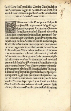Oratio ad Alexandrum VI nomine Caroli II ducis Sabaudiae habita