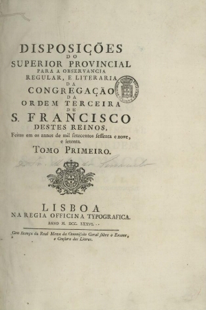 Disposições do superior provincial para a observancia regular, e literaria da Congregação da Ordem T...