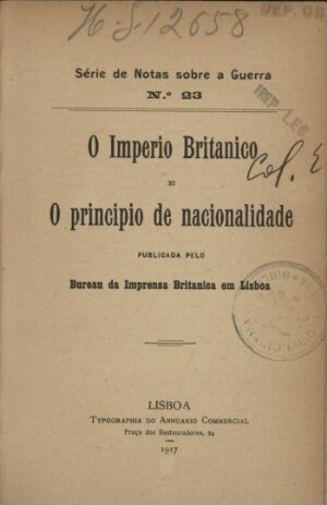 O Imperio Britanico e o principio de nacionalidade