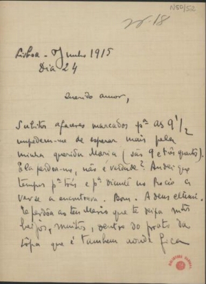 [Carta, 1915 jun. 24, Lisboa a Maria Cardoso de Sá Carneiro, Lisboa]