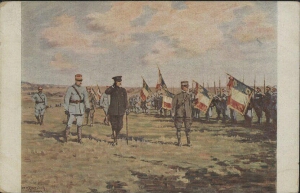 Les glorieux drapeaux de Verdun salués par le roi d'Italie, le Président de la République, le Généra...