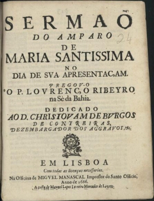 Sermaõ do Amparo de Maria Santissima no dia de sua Apresentaçam