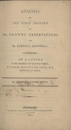 Analysis of the first section of Mr. Brown's observations on Dr. Darwin's Zoonomia