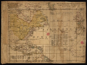 Chart of the Atlantic Ocean, with the British, French & Spanish settlements in North America, and th...