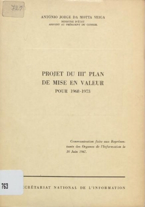 Projet du IIIe plan de mise en valeur pour 1968-1973