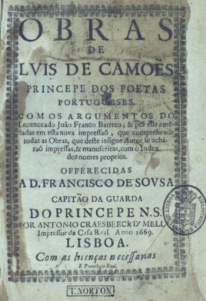 Obras de Lvis de Camoe[n]s principe dos poetas portugueses