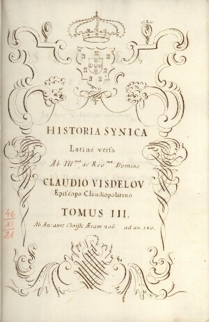 Historia Synica Latine versa ab [...] Claudio Visdelou Episcopo Claudiopolitano...
