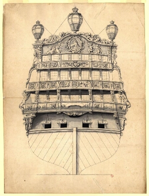 [Projecto naval para popa de barco com decoração Luís XIV]