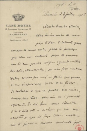 [Carta, 1915 jul. 23, Paris a Maria Cardoso de Sá Carneiro]