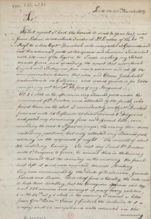 [Carta-Relatório de Christian Adolph Frederick Eben para John Cradock, sobre a Batalha de Braga]