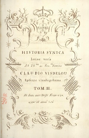 Historia synica latine versa ab... Claudio Visdelou Episcopi Claudiopolitano