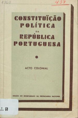 Constituição Política da República Portuguesa ; ; Acto Colonial