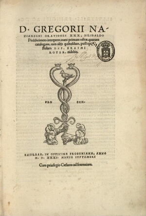 D. Gregorii Nazianeni Orationes XXX Bilibaldo Pirckheimero interprete, nunc primum editae, quarum ca...