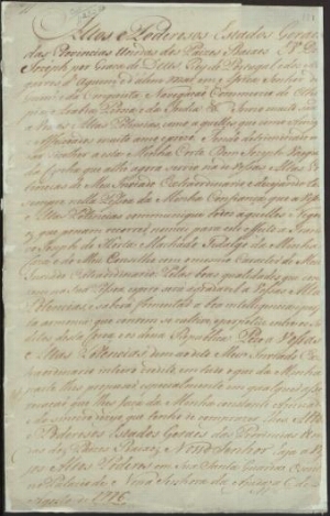 [Carta de D. José I para os Estados Gerais das Províncias dos Paises Baixos, comunicando a demissão ...