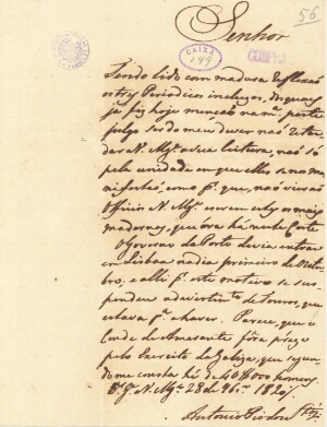 [Carta de António Pio dos Santos para D. João VI sobre o envio de periódicos e a entrada em Lisboa d...