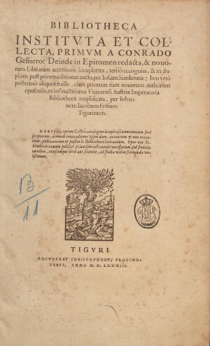 Bibliotheca instituta et collecta primum