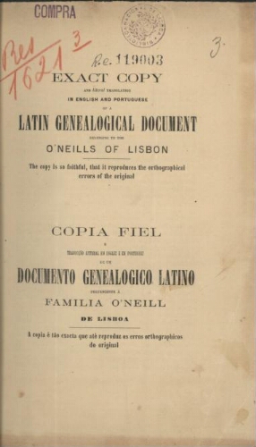 Exact copy and literal translation in english and portuguese of a latin genealogical document belong...