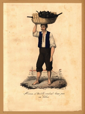 Homem de Moléllos vendendo louça preta em Lisboa