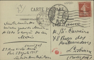 [Bilhete-postal, 1915 ago. 23, Paris a Maria Cardoso de Sá Carneiro, Lisboa]